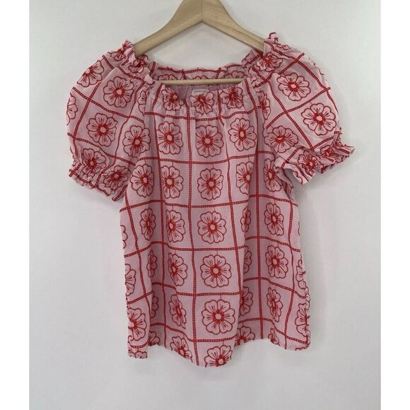 Crewcuts Girls Pink & Red Floral Embroidered Puff Sleeve Lined Blouse Size XL - Picture 1 of 10